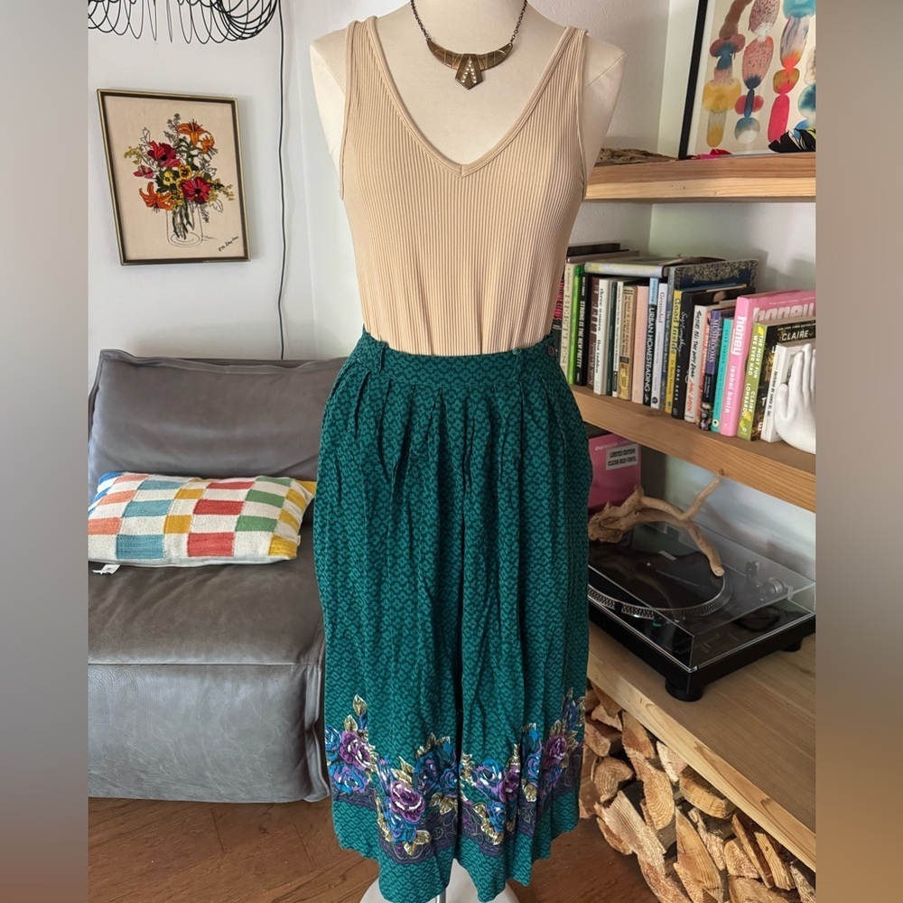 80’s vintage floral green skirt - Picture 3 of 6